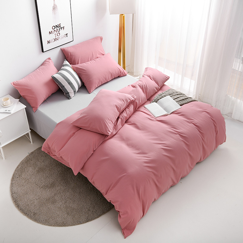 Solid Color Double Combination Thick Washed Cotton Ground Wool Four-Piece Long Staple Cotton Plain Single And Double Person Bed Cover Pure Cotton Bedding Item Picture