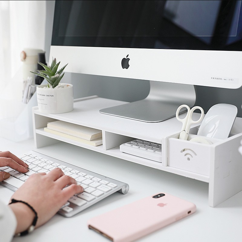 Multi-functional computer height-increasing stand, desk monitor base, multi-layer storage rack with drawers, desktop organization