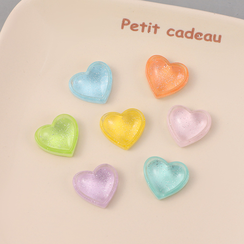 冰透糖果色爱心树脂DIY饰品配件手工奶油胶手机壳发夹发饰配件