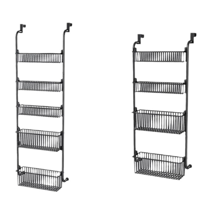 Behind the door, there is a hanging basket storage rack without drilling holes. It is used for storing sundries in bedrooms, bathrooms, and kitchens Application Scenario