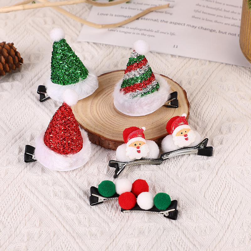 Christmas hairpins, Christmas atmosphere, antler berry hairpins, cute cartoon Santa Claus, elk antler hairpins details Picture