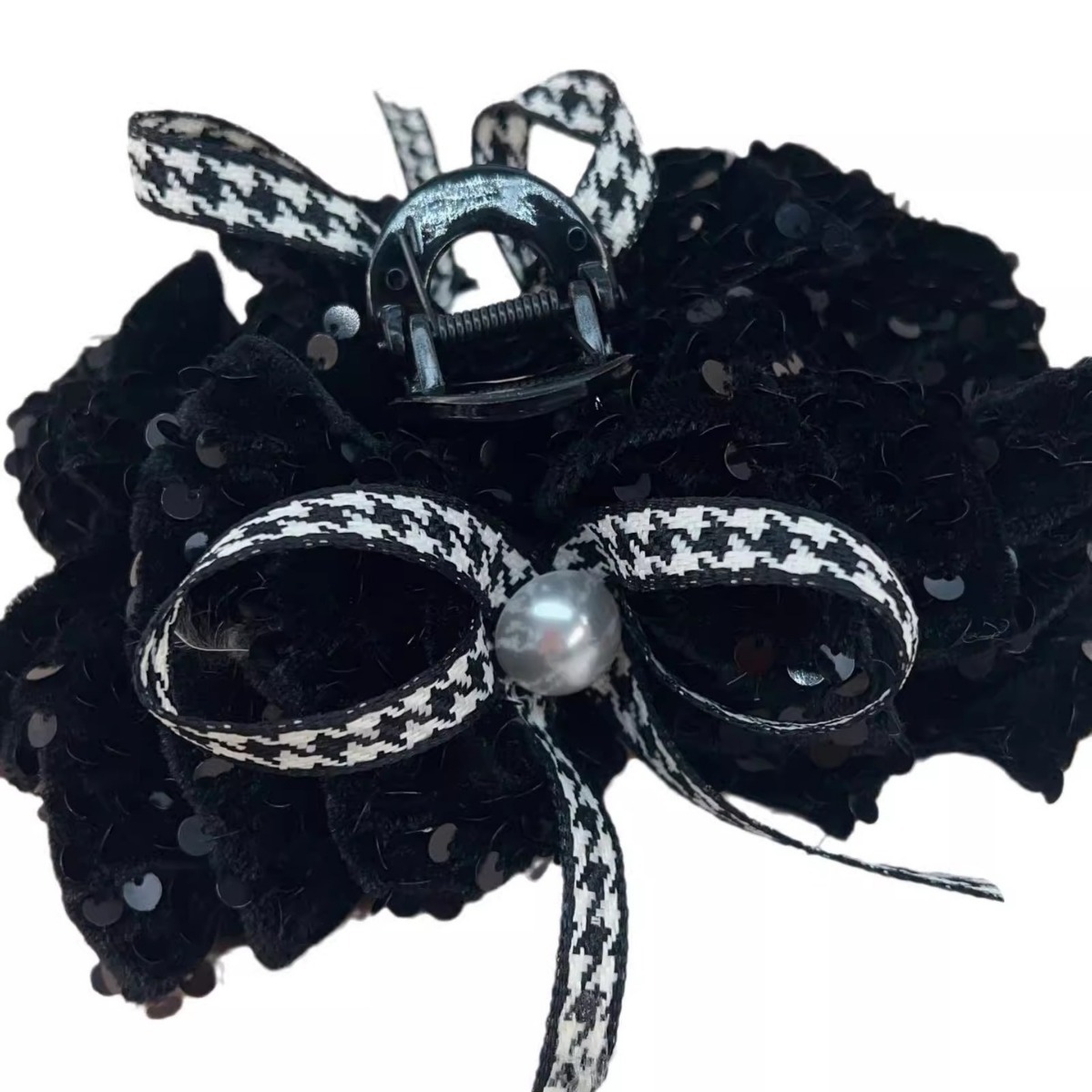 French High Quality Bow Grip French Vintage Plaid Hair Grip Black Velvet Tray Hairpin 2024 New Application Scenario