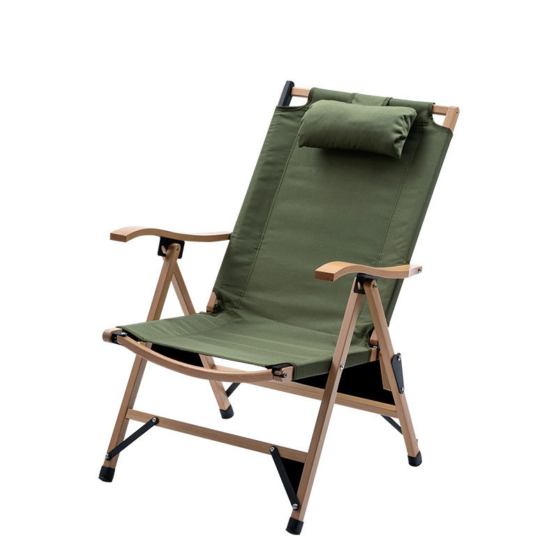Outdoor Kemite large folding chair for nap, portable and relaxing solid wood lounge chair with a pillow, camping and beach camping chair Item Picture