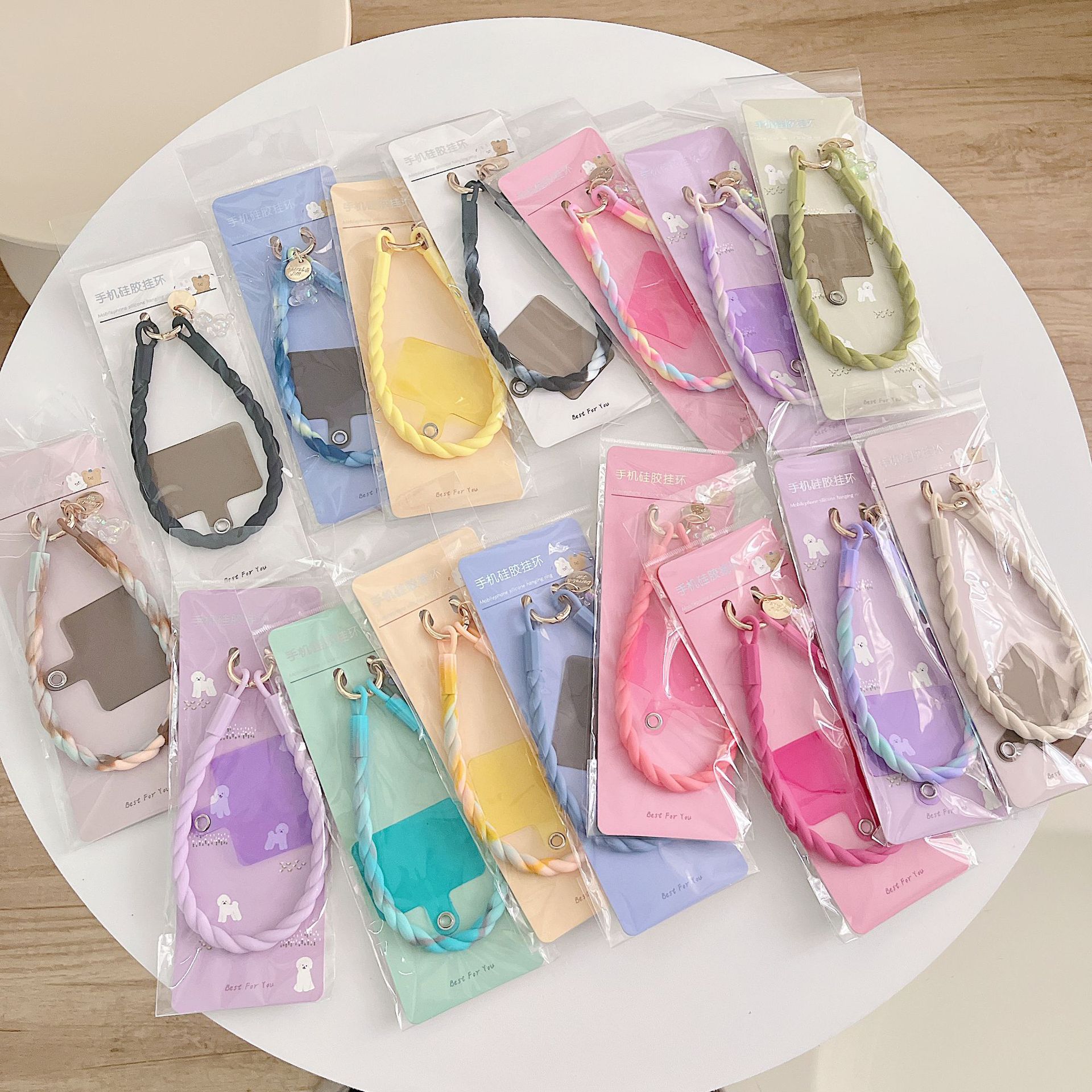 Japanese South Korean Ins Wind Twist Solid Color Clip Mobile Phone Lashings Anti-Fall Silicone Wrist Strap Creative Cute Luminous Bear Cartoon Pendant Mobile Phone Shell Universal Gasket Card Pendant Jewelry Female Specification drawing