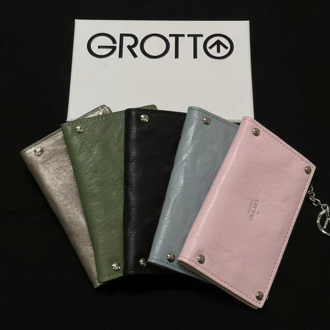 GROTTO个乐新款经典羊皮短款钱包手工真皮多卡位卡夹卡包情侣礼物