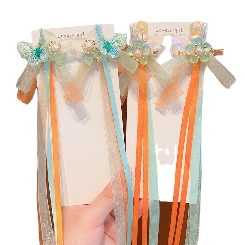 Hanfu Headwear For Children Ancient Style Braid Headband For Girls Chinese Style Streamer Fringe Hairpin Bow Princess Hairpin Specification drawing