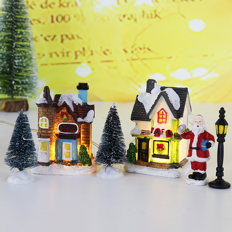Cross-border new Christmas decoration resin small house micro-landscape resin house Christmas glowing small house set Application Scenario