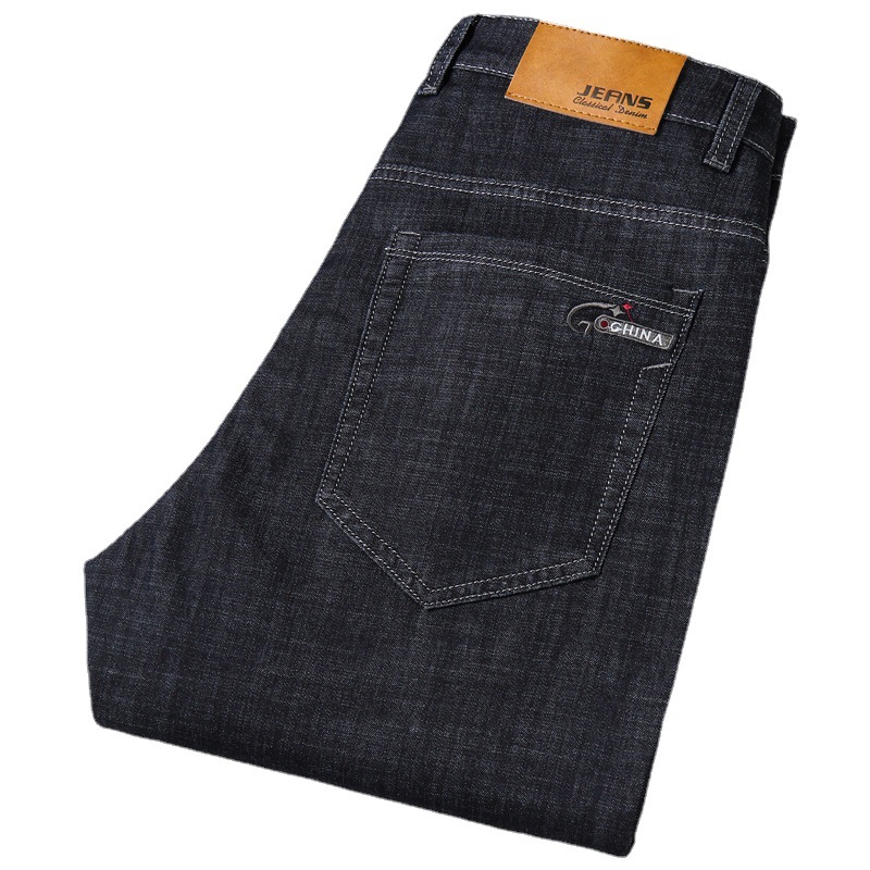 Wholesale of thin men's stretch straight-leg denim business mid-waisted large-sized loose trousers for men in summer 2022 Item Picture