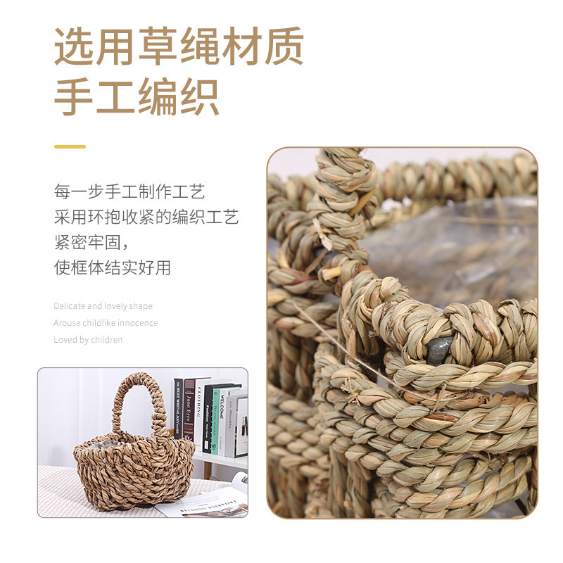Cross-Border Supply Of Straw Woven Flower Basket Hand-Woven Flower Basket Rattan Wicker Woven Storage Basket Portable Plants details Picture