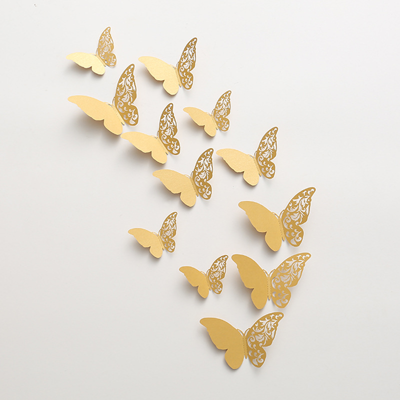Foreign Trade 3D Three-Dimensional Hollow Pearlescent Paper Simulation Butterfly Wall Paste Wedding Festival Decoration Bedroom Living Room Wall Creativity Application Scenario
