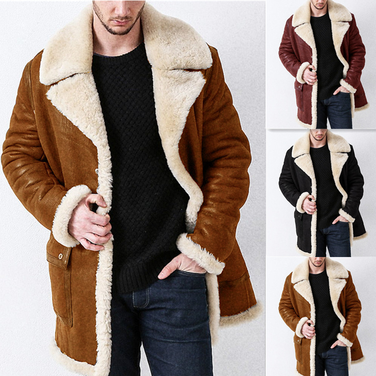 Autumn and winter new arrivals: thickened fur integrated Amazon men's coat, faux leather velvet long coat, European version men's jacket