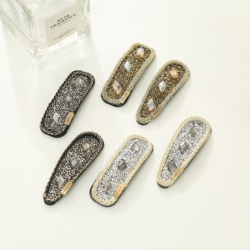 韩版后脑勺水滴BB夹气质刘海丸子头满钻顶夹碎发夹水钻发夹批发