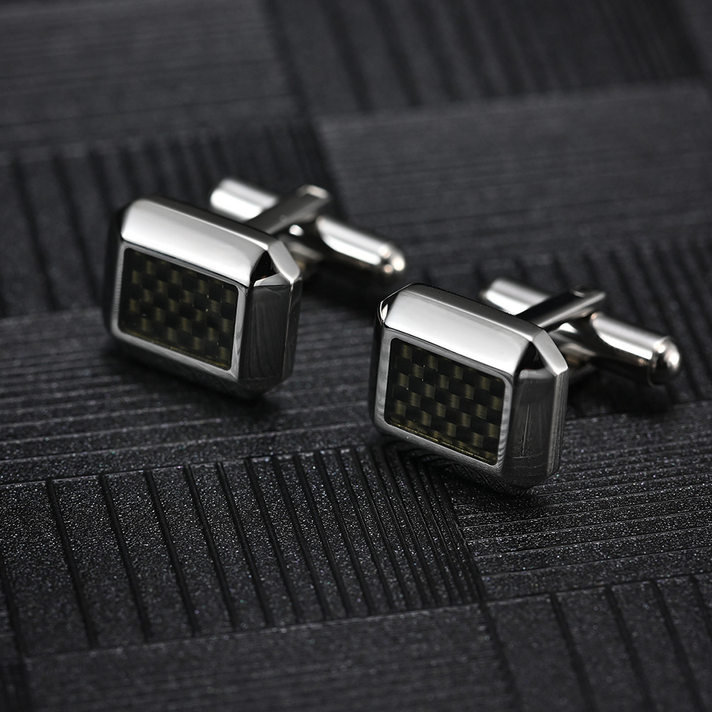 New carbon fiber cufflinks suit shirt, simple men's cufflinks, stainless steel French decorative buttons, not brown Specification image