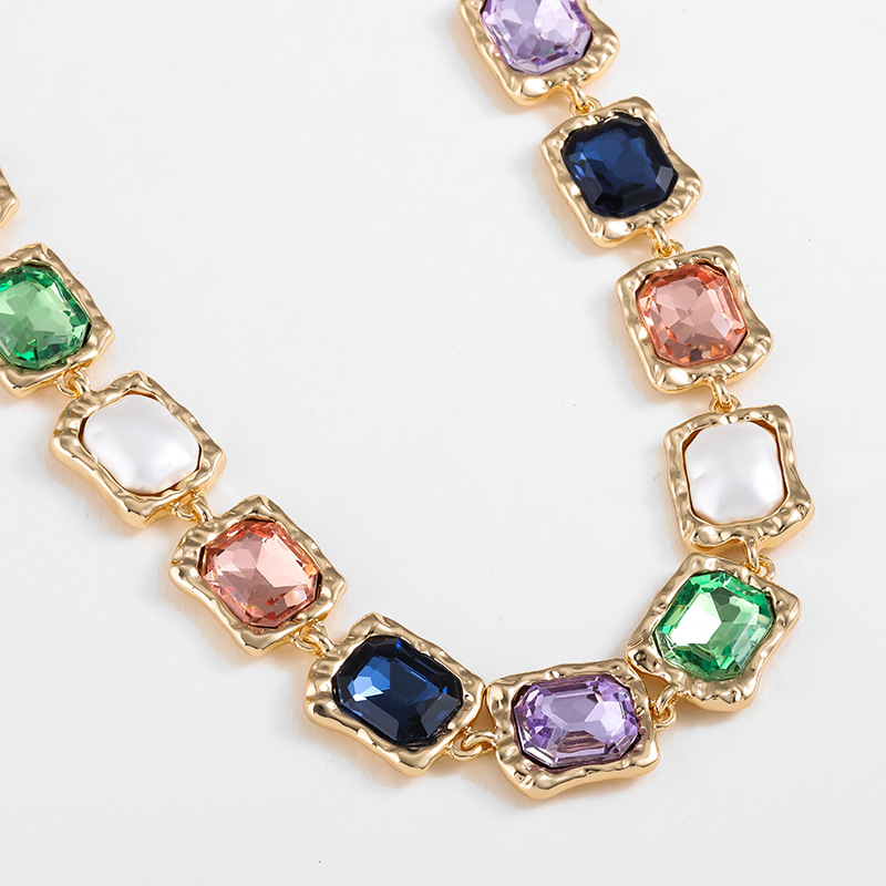 Kenjie Original Design New Alloy Glass Color Diamond Necklace Women Europe And America Cross-Border Fashion Temperament Necklaces Specification drawing