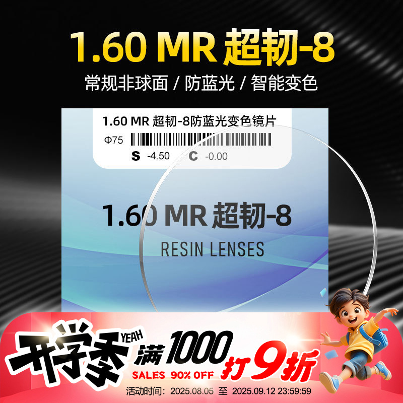 1.60MR超韧防蓝光辐射镜片-8无框切边用1.61防蓝光变色眼镜片