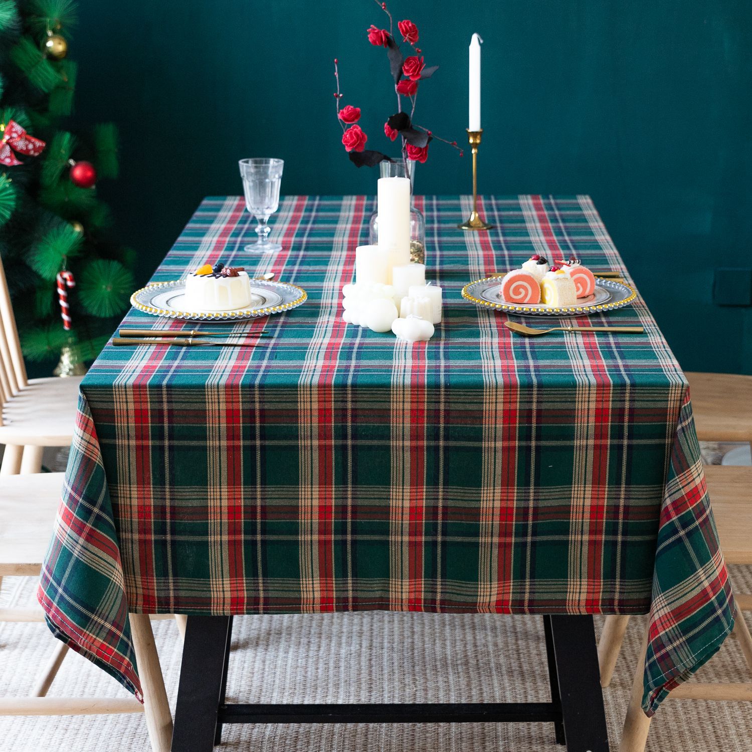 Table Fabric American Green Plaid Christmas Day Amazon Rectangular Atmosphere Decorative Tablecloth Manufacturers South Korea full figure