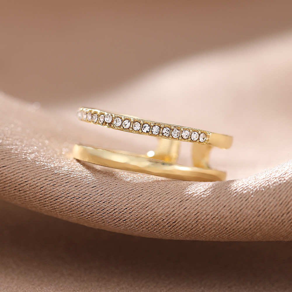 Kimoj's New 2025 Ring, A Women's, Japanese And Korean, Light Luxury, Niche Design, Internet-Famous Sparkling Diamond Double-Layer Adjustable Opening Index Finger Ring details Picture