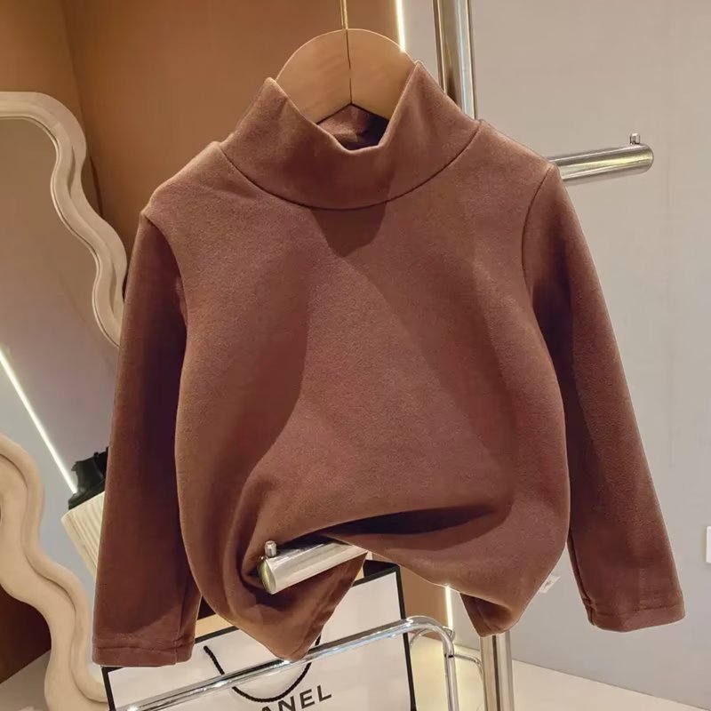 Semi-high-neck children's top, double-sided German fleece base layer shirt, warm long-sleeved T-shirt for children of all ages, boys and girls in autumn and winter Application Scenario