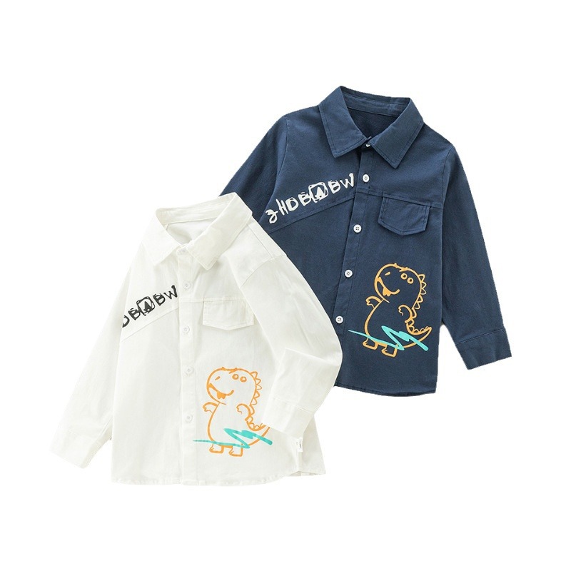 Boys' shirts, autumn new style baby long-sleeved clothes, children's dinosaur lapel tops, autumn children's casual shirts Item Picture