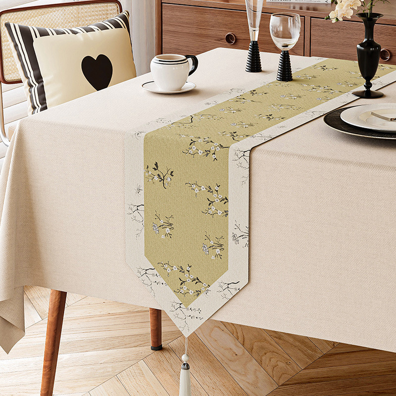 国潮新中式桌旗复古中国风茶台布艺长条麻类防水茶席茶桌垫布茶几桌布