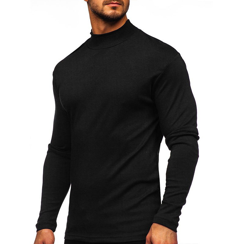European and American men's autumn and winter thickened warm high-neck long-sleeved T-shirt, foreign trade men's base layer, German velvet semi-high-neck men's style Item Picture