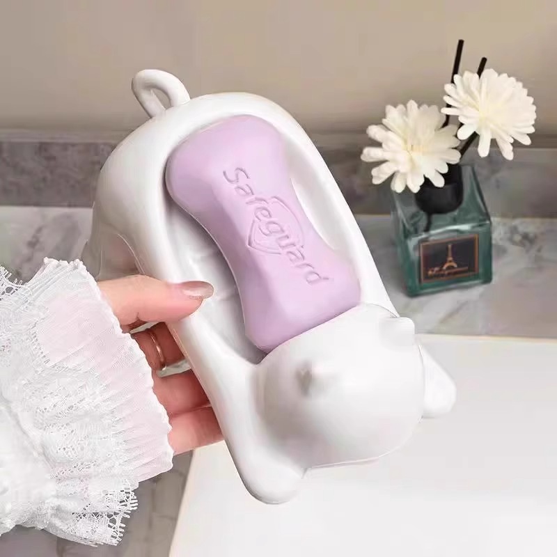 Cartoon cat imitation ceramic plastic soap box, creative and cute bathroom soap box, storage rack, washbasin, draining rack Specification image