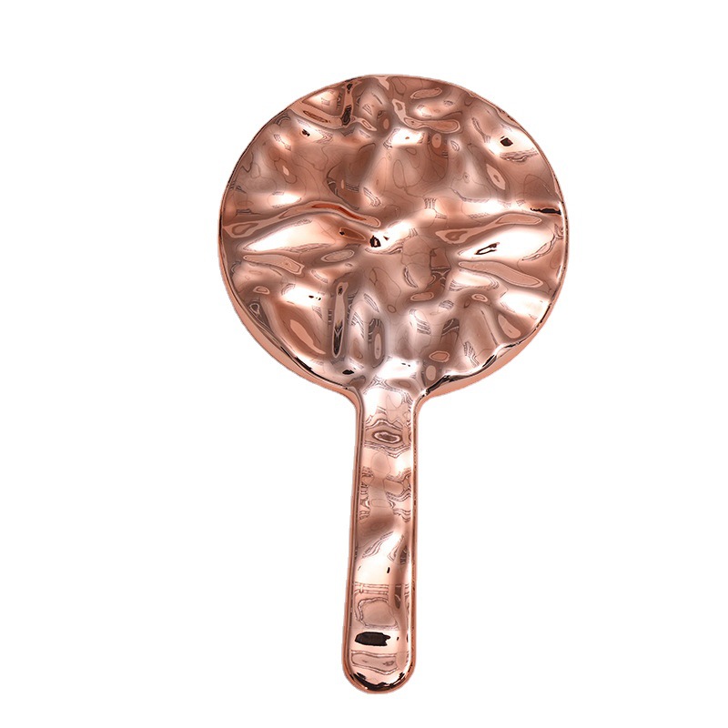 New large-sized round handle makeup mirror, creative wavy gold and silver portable high-definition handheld makeup mirror Item Picture