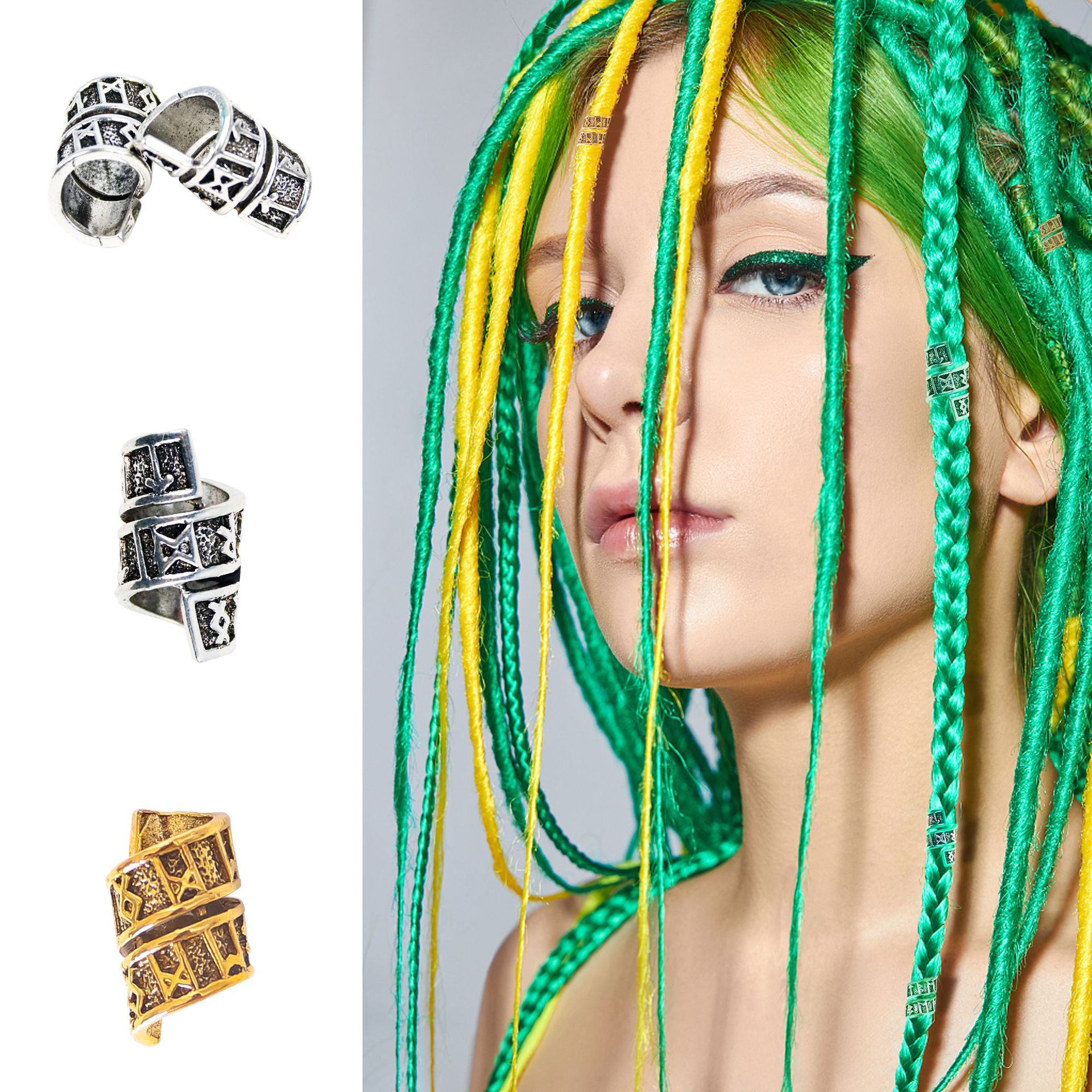 DIY Reggae wig braid accessory materials: Norwegian Viking Rune spiral Rune alloy hair bands and hair rings details Picture
