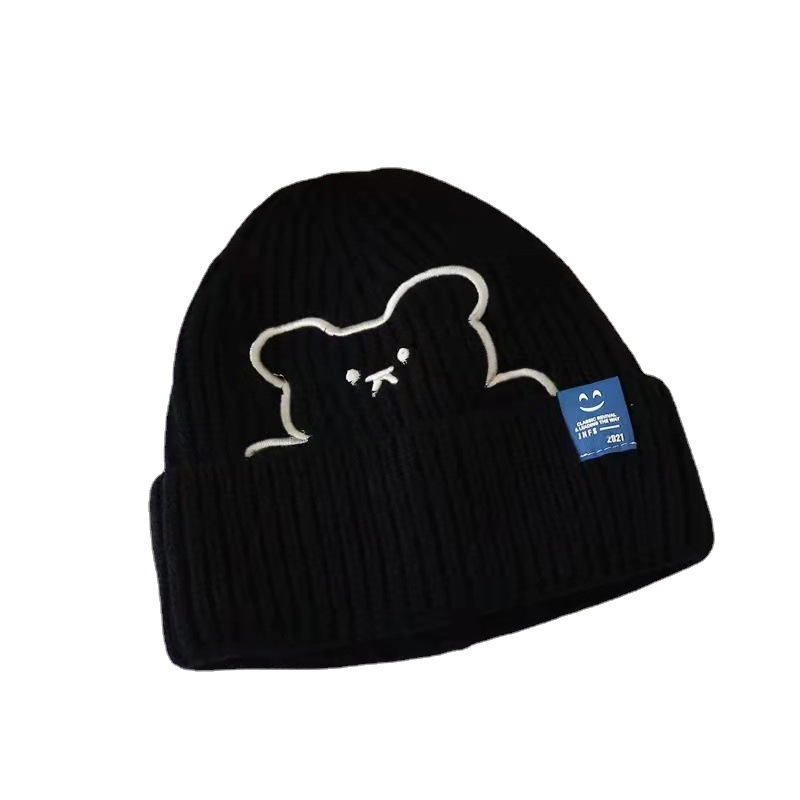 Autumn And Winter New Women's Warm Knit Hat Female Network Red Bear Embroidery Fashion Cycling Windproof Thickened Woolen Hat Item Picture