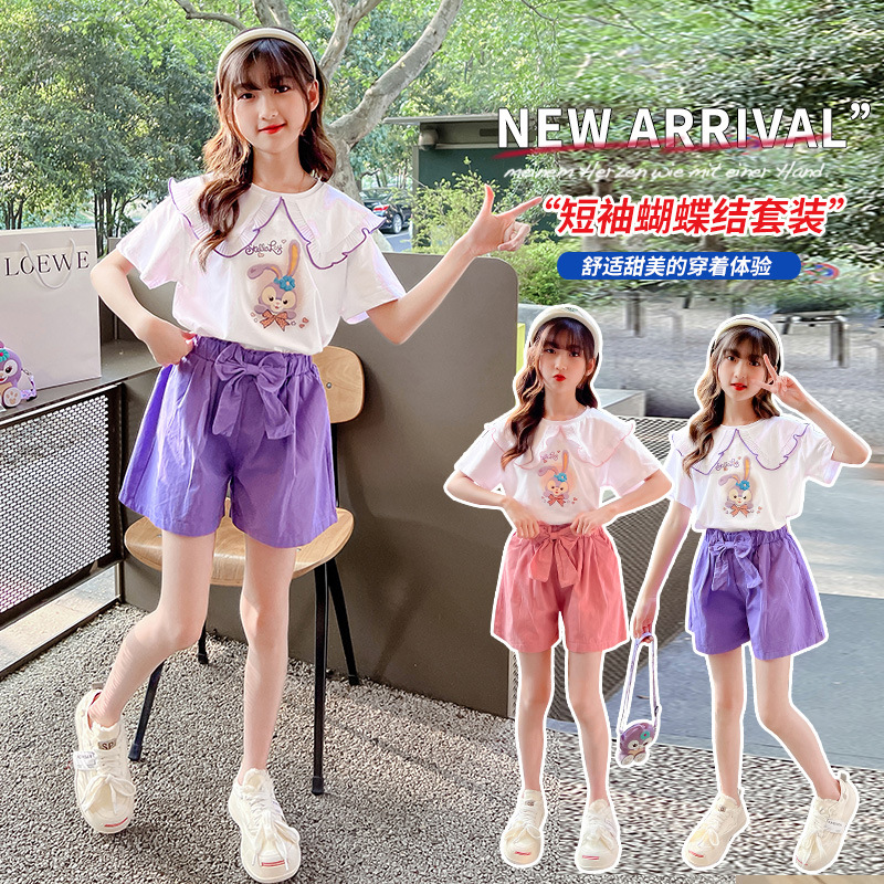 女童夏装洋气星黛露套装2022年新款夏季韩版儿童短裤两件套短袖潮