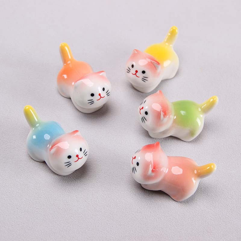 萌猫筷子架猫咪招财猫筷子架笔架小猫陶瓷小摆件园艺盆栽花宠摆件