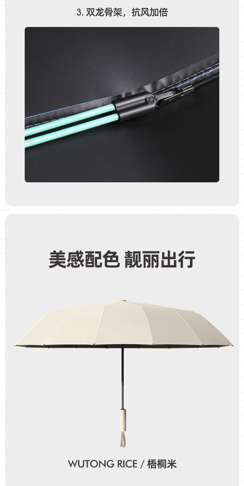 商务三折16骨双龙骨全自动雨伞logo广告伞批发太阳伞黑胶礼品厂家详情17