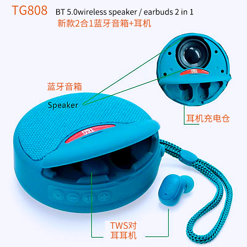 Nuevo TG808 bluetooth speaker headphones 2 en 1 TWS5.0 deportes al aire libre auriculares estéreo en el oído