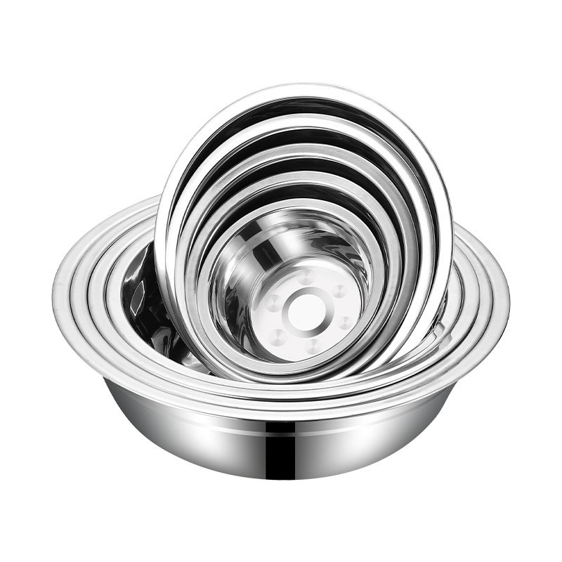 Stainless Steel Basin Kitchen Condiment Basin Canteen Basin Multi-Purpose Yard Bucket Thickened Round Wholesale Egg Bowl Soup Bowl Manufacturers Item Picture
