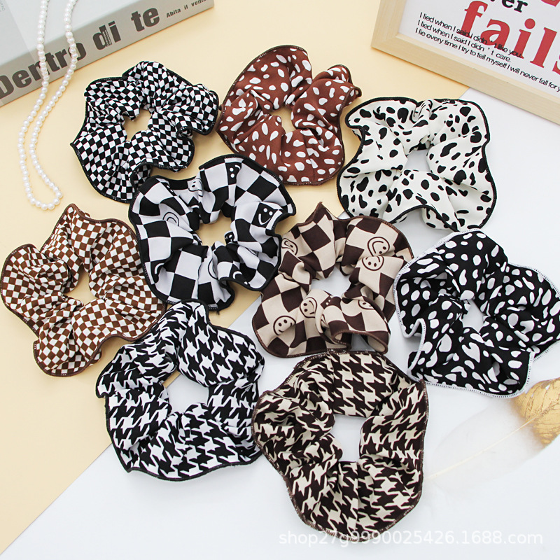 New Thousand-Bird Check Checkerboard Leopard Print Smiling Face Large Hair Circle Fashion Hair Accessories Female Hair Rope Head Rope full figure