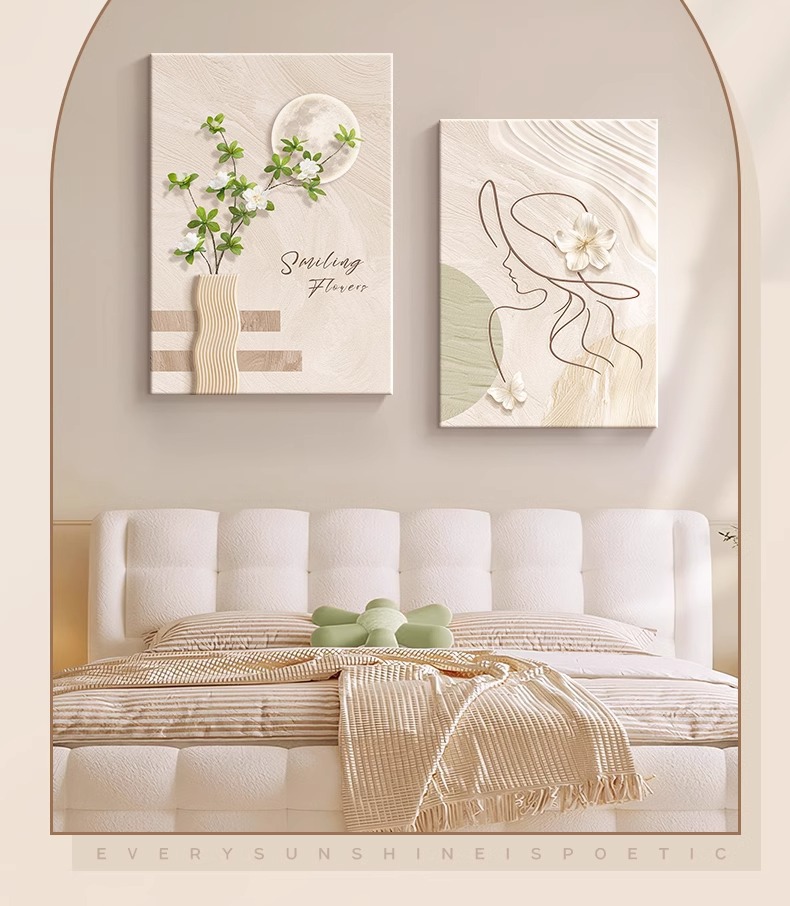 简约现代卧室床头装饰画原木奶油风客厅壁画抽象线条人物挂画双联详情17