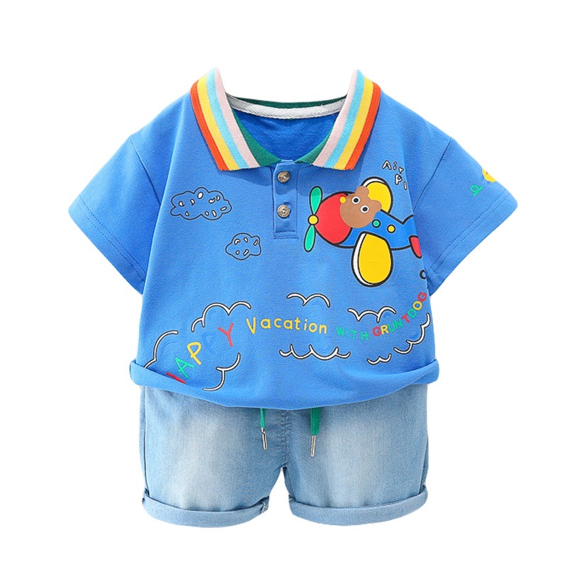 Boys' summer suit, baby short-sleeved two-piece set, stylish lapel, 2022 new cool summer children's clothing trend Item Picture