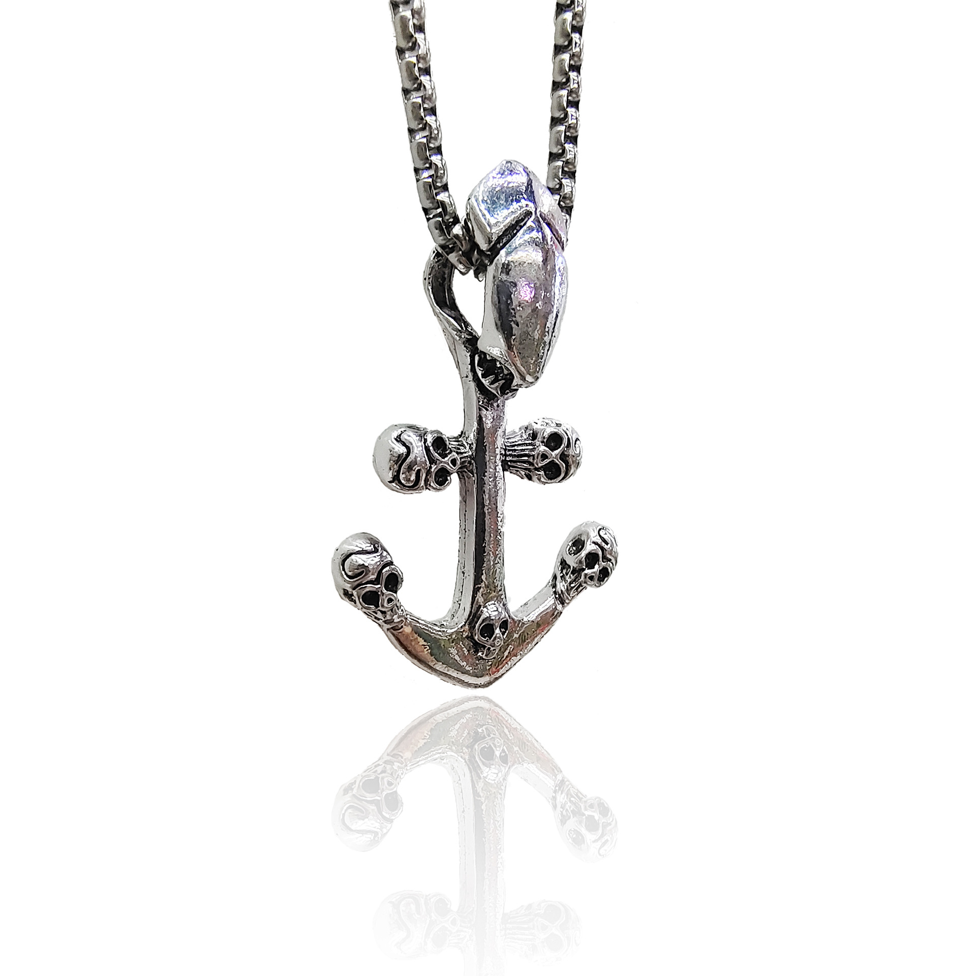Net Red Men's Necklace Europe And The United States Military Brand Necklace Sweater Chain Stainless Steel Necklace Ghost Head Boat Anchor Pendant Wholesale Specification drawing