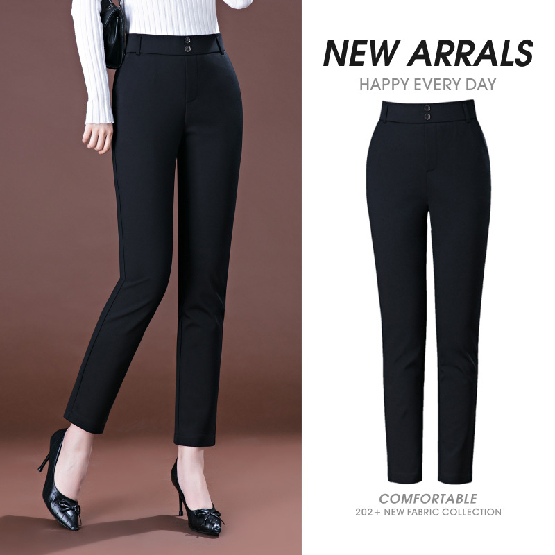 The original manufacturer's new autumn stretch casual high-waisted black small-leg pants for women in 2022 details Picture