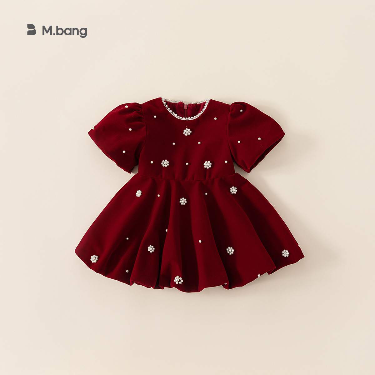 童装女童秋装连衣裙圣诞珍珠红色礼服儿童公主裙QQ23086