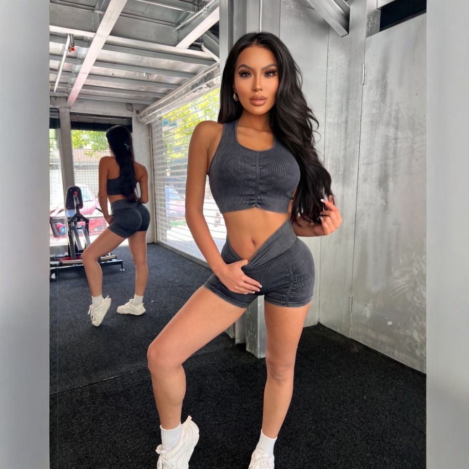 New seamless sportswear sets, hip-lifting matte shorts, washed threaded yoga wear sets, and sand-washed vest sets Specification image