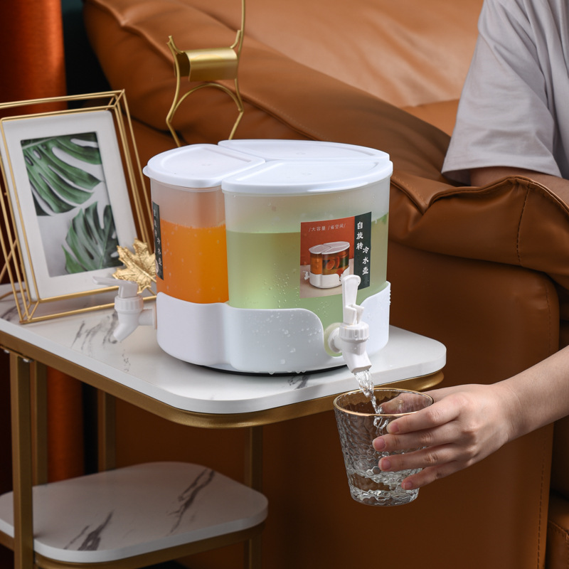 Cold Kettle With Tap Plastic Cold Water Bucket Large Capacity Fruit Juice Teapot 3-In-1 Rotating Refrigerator Cold Water Bucket details Picture