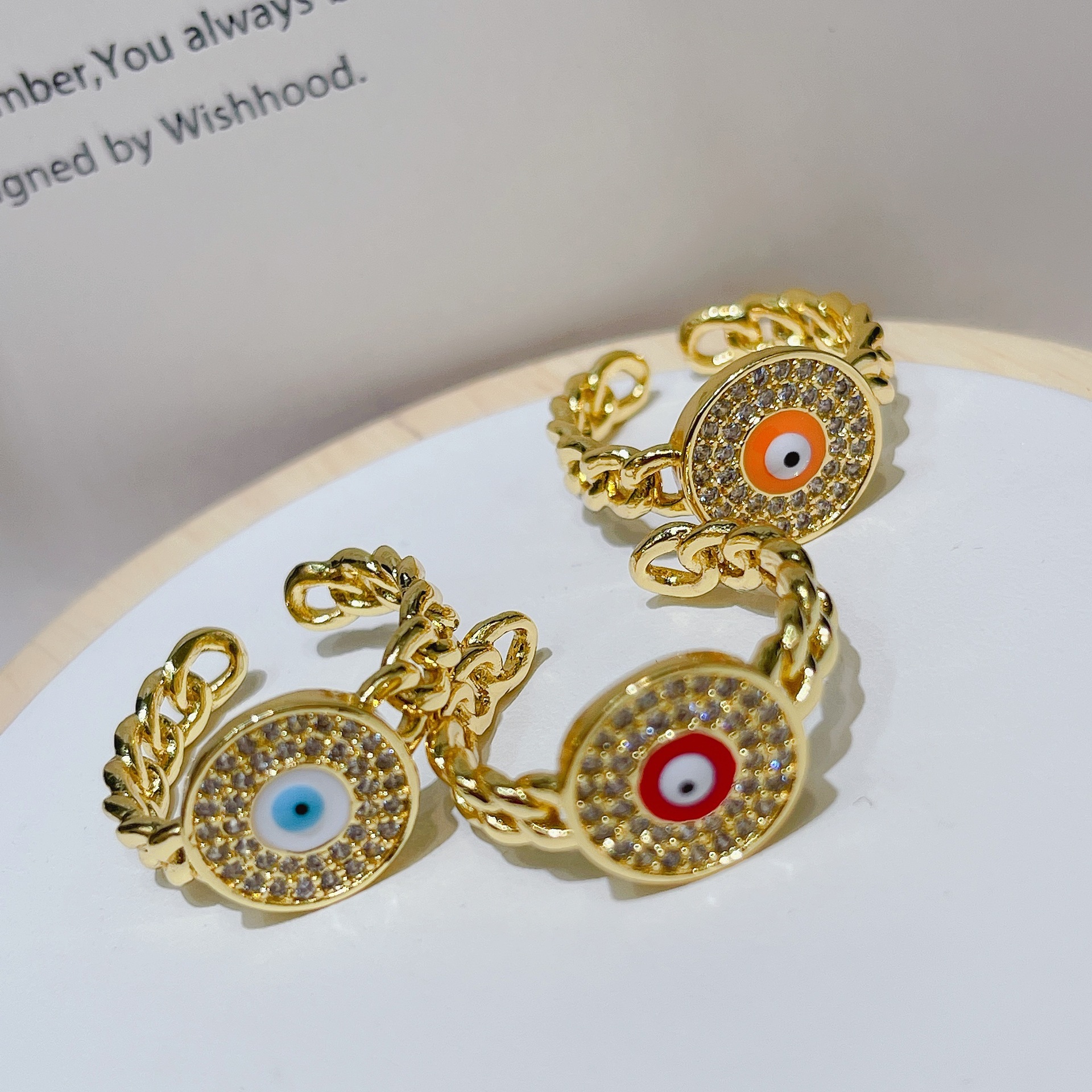 A new cross-border bestseller from Europe and America, the "Tuerqi Eye" micro-inlaid zirconium round oil-drip personalized, fashionable and versatile ring for women