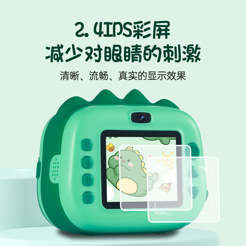New little dinosaur children's camera can print Polaroid, cheap high-definition dual-camera cartoon cute gift wholesale details Picture