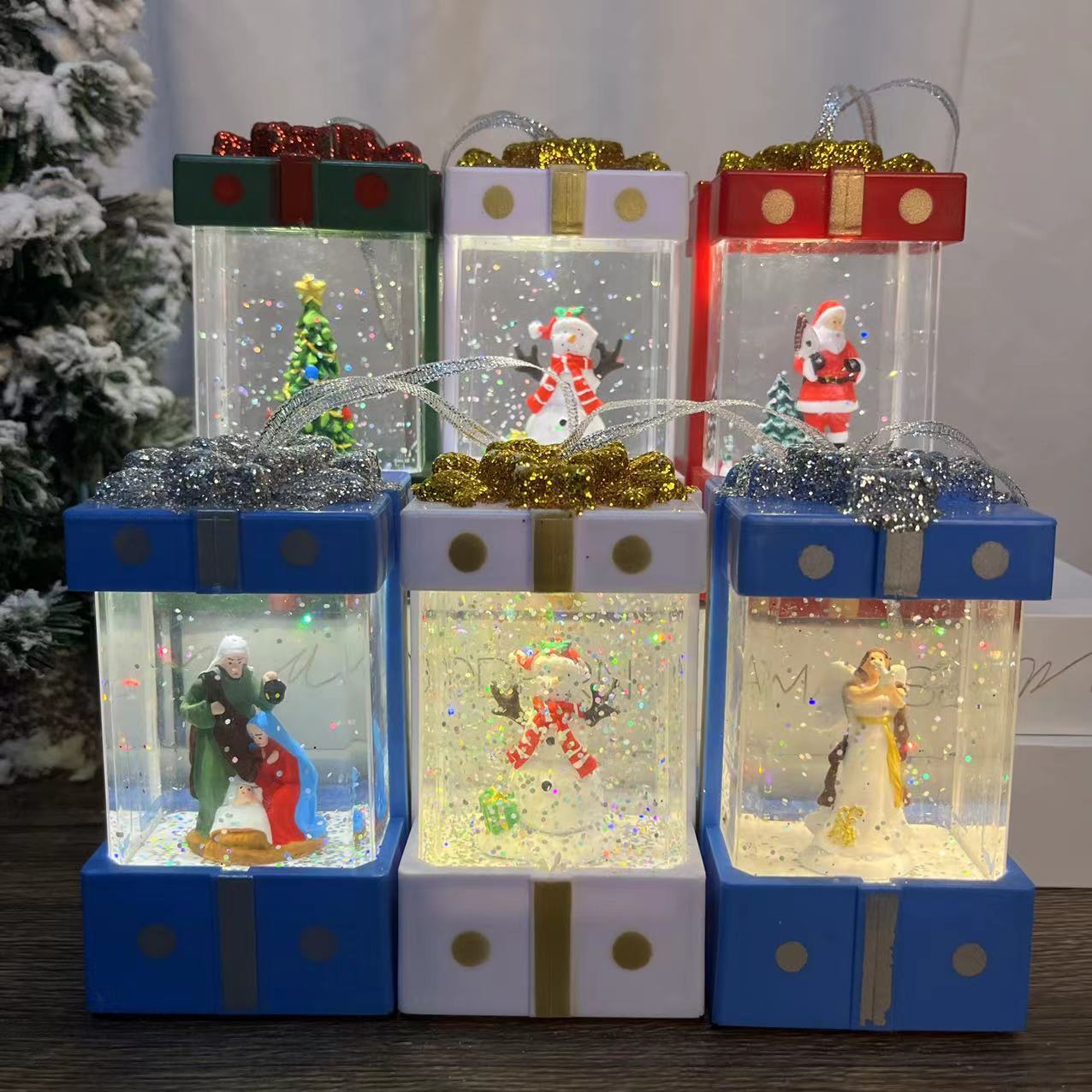 Christmas New Christmas Gift Gift Decoration Crystal Gift Box Waterflood Light Crystal Light Small Oil Lamp