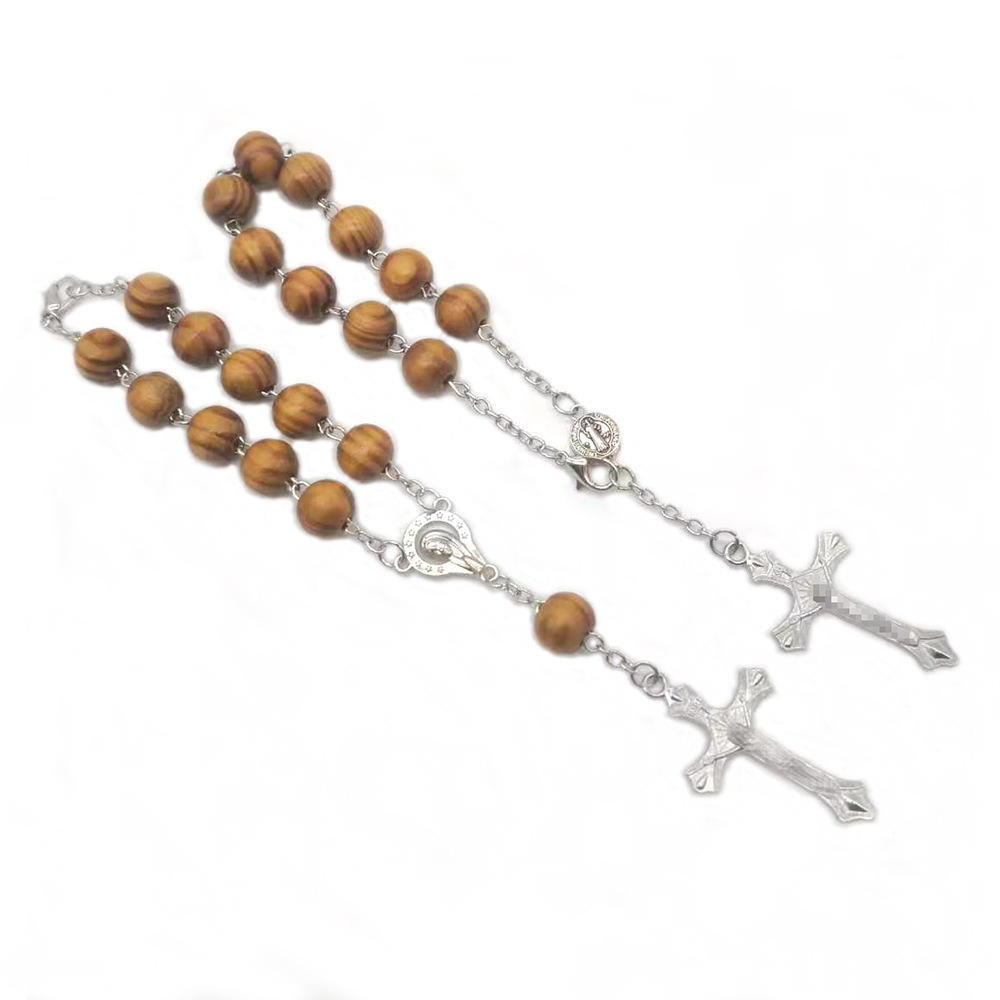 European And American Foreign Trade Cross-Border Sales Of Classic Wooden Beads Beads Beads Bracelet Foreign Trade Hot Pine Beaded Cross Pendant Rosary Bracelet Manufacturers Wholesale Item Picture