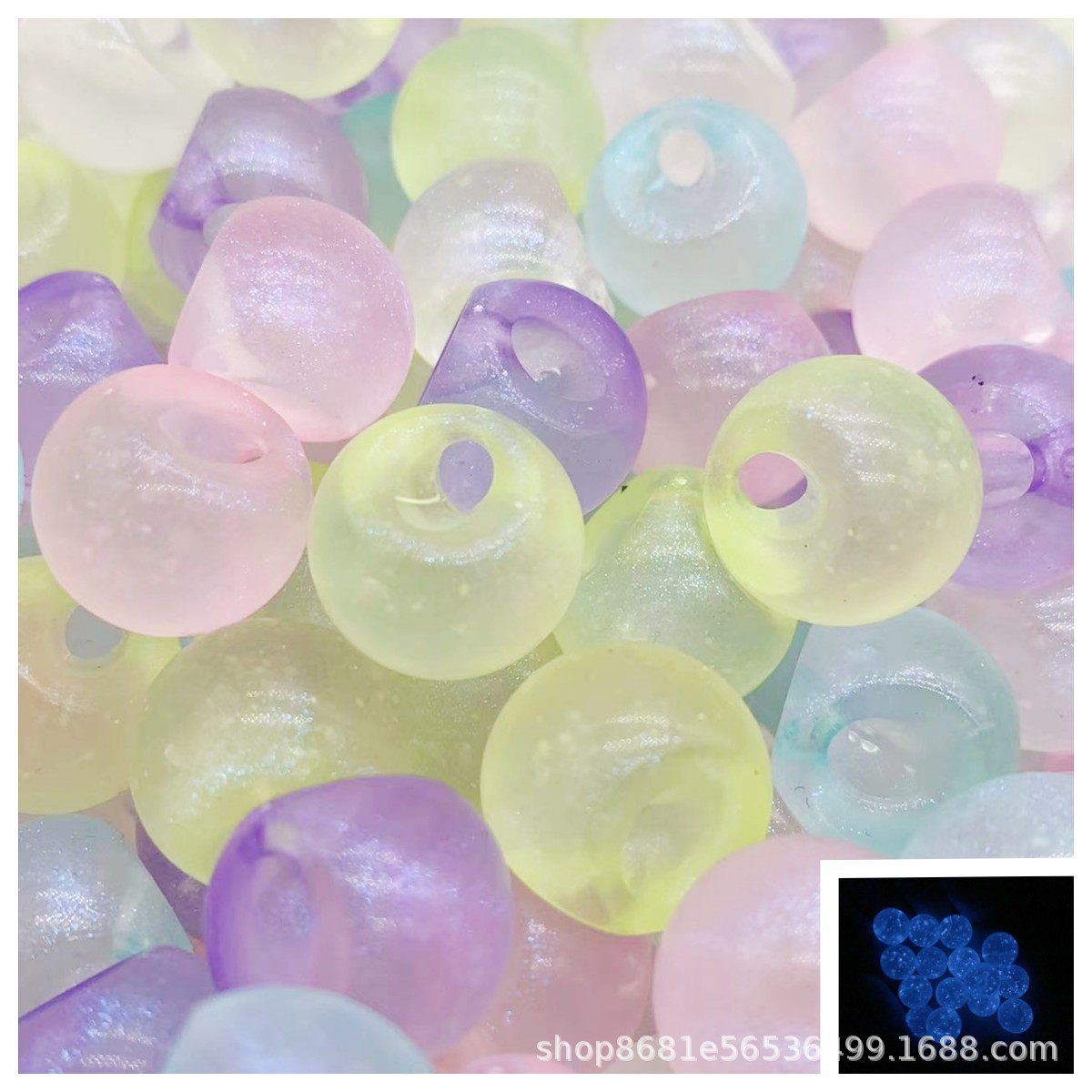diy handmade mobile phone chain car hanging loose beads 16#, acrylic bead Mermaid Mermaid fine glittering night light starry sky round bead edge hole details Picture