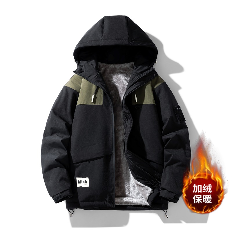 New autumn and winter outdoor jackets for men, sporty Korean style, casual, fleece and thickened hooded tops, men's outerwear