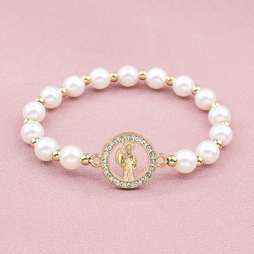 European And American Foreign Trade Amazon Shein Hot St. Jude Diamond Death Bracelet Women's Pearl Elastic Prayer Bracelet Manufacturers Wholesale