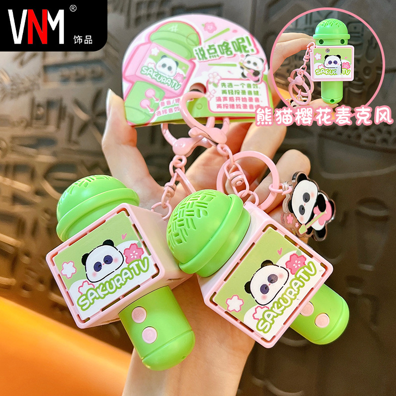 Creative panda hug, panda cherry blossom tape recorder, microphone keychain, fun little microphone toy pendant wholesale